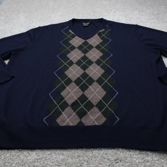 Jos A Bank Signature Series Sweater Vest Men Large Blue/Tan Argyle Merino Wool - Picture 2 of 10